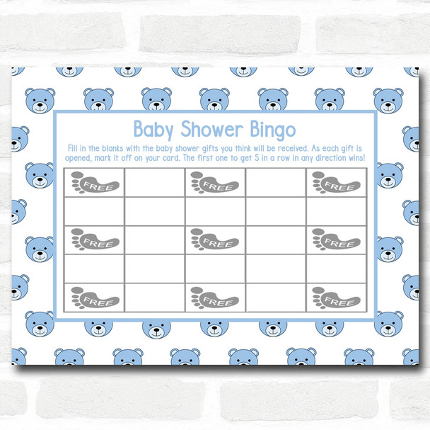 Boys Blue Teddys Baby Shower Games Bingo Cards