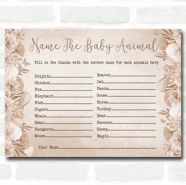 Floral Baby Shower Games Baby Animal Cards