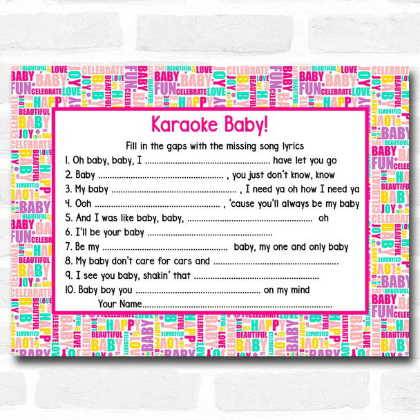 Fun Words Baby Shower Games Song Lyric Karaoke Cards