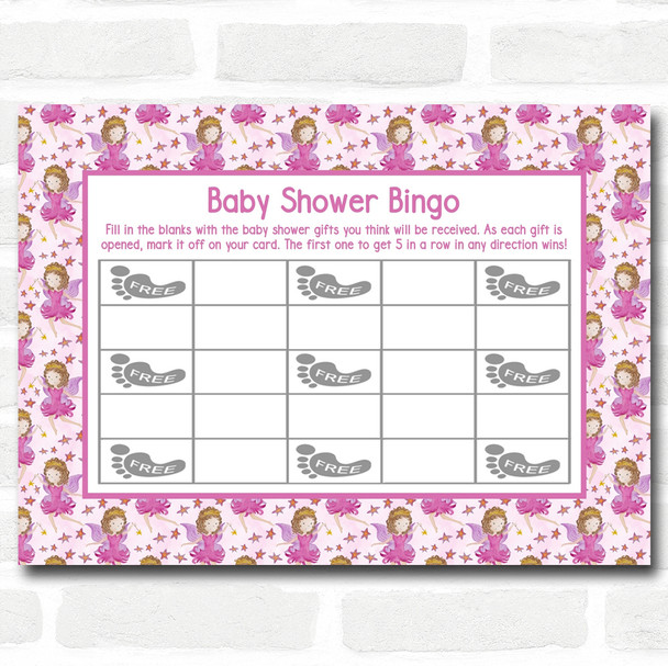Girl Fairy Baby Shower Games Bingo Cards