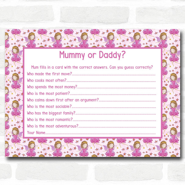 Girl Fairy Baby Shower Games Guess Who Game Cards