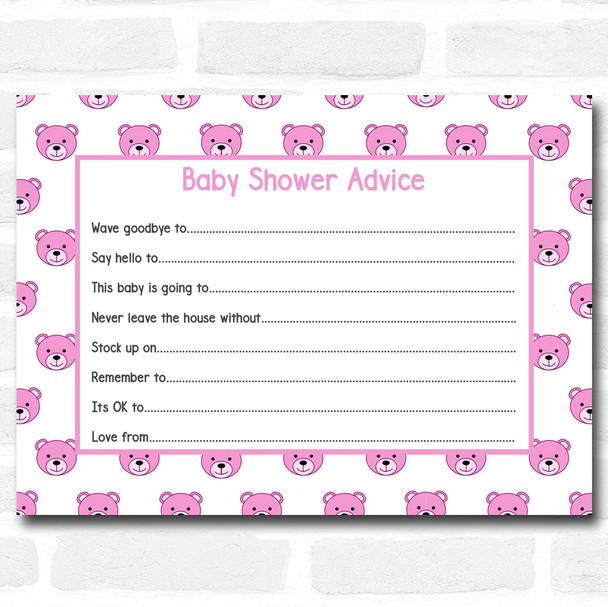 Girls Blue Teddys Baby Shower Games Advice To Parents Cards