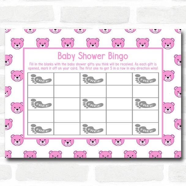 Girls Blue Teddys Baby Shower Games Bingo Cards