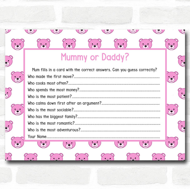 Girls Blue Teddys Baby Shower Games Guess Who Game Cards