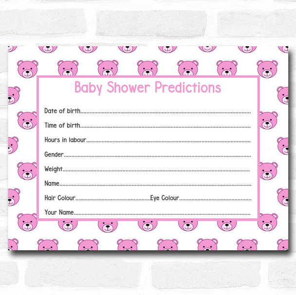 Girls Blue Teddys Baby Shower Games Predictions Cards