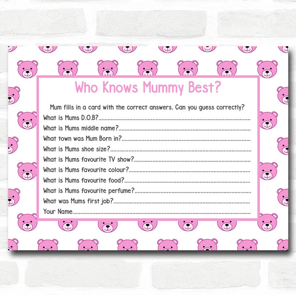 Girls Blue Teddys Baby Shower Games Who Knows Mum Best Cards