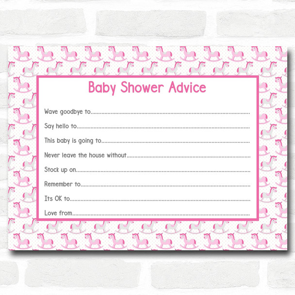 Girls Pink Rocking Horse Baby Shower Games Advice To Parents Cards