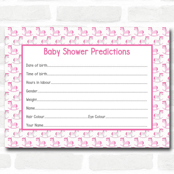 Girls Pink Rocking Horse Baby Shower Games Predictions Cards