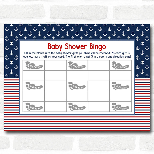 Nautical Baby Shower Games Bingo Cards