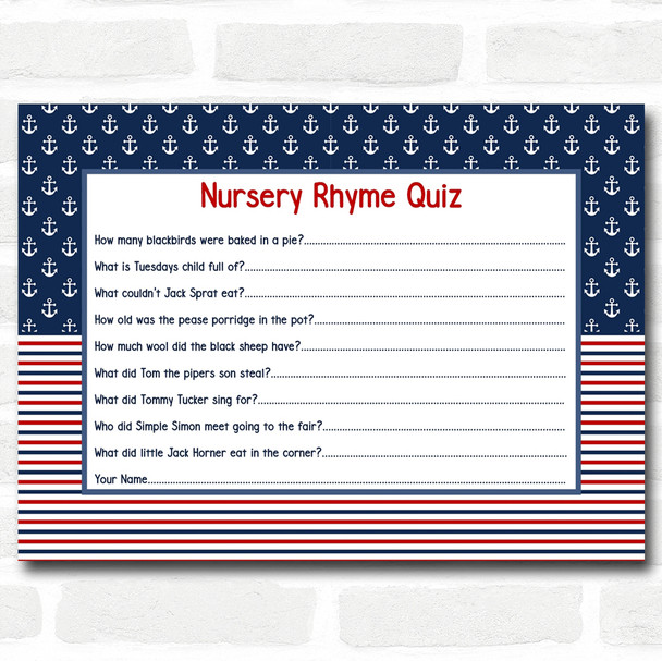 Nautical Baby Shower Games Nursery Rhyme Quiz Cards