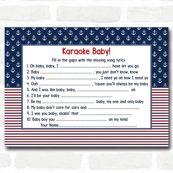 Nautical Baby Shower Games Song Lyric Karaoke Cards