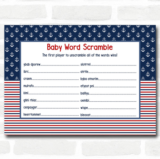 Nautical Baby Shower Games Word Scramble Cards