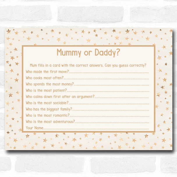 Neutral Gold Stars Baby Shower Games Guess Who Game Cards