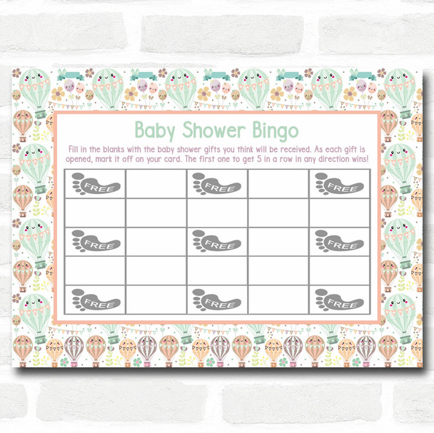 Neutral Hot Air Balloons Baby Shower Games Bingo Cards