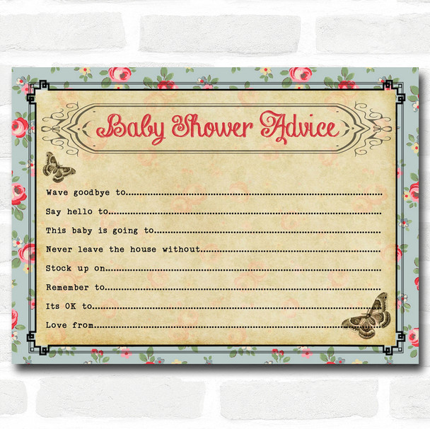 Shabby Chic Tea Party Baby Shower Games Advice To Parents Cards