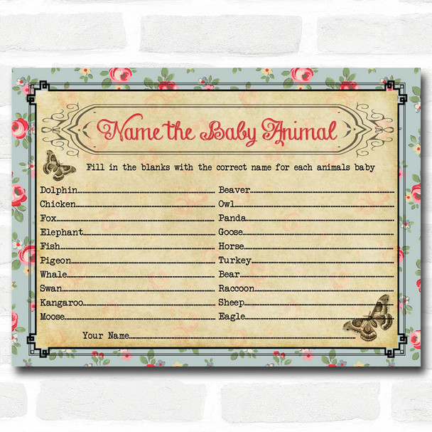 Shabby Chic Tea Party Baby Shower Games Baby Animal Cards