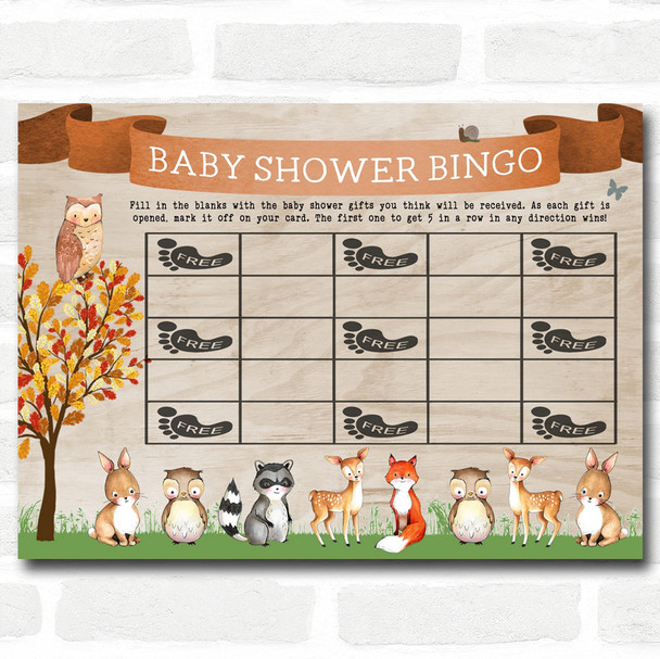 Woodland Animal Neutral Baby Shower Games Bingo Cards