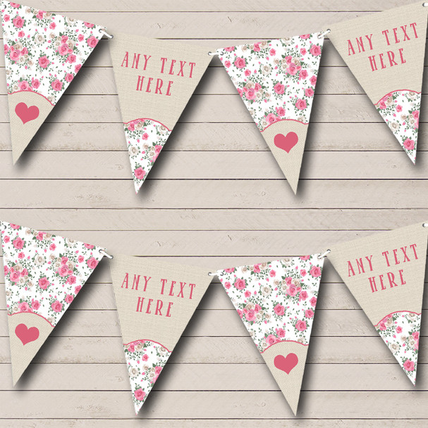 Heart Floral Pink Burlap Children's Party Bunting