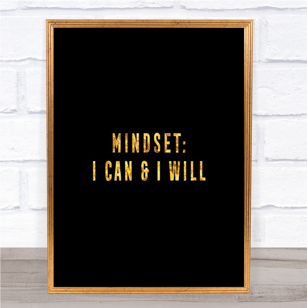 Mindset Quote Print Black & Gold Wall Art Picture