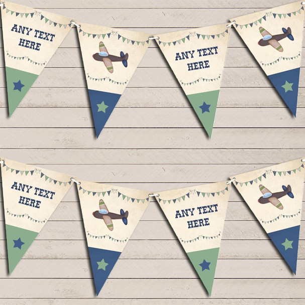 Green & Blue Vintage Plane Children's Birthday Bunting Garland Party Banner