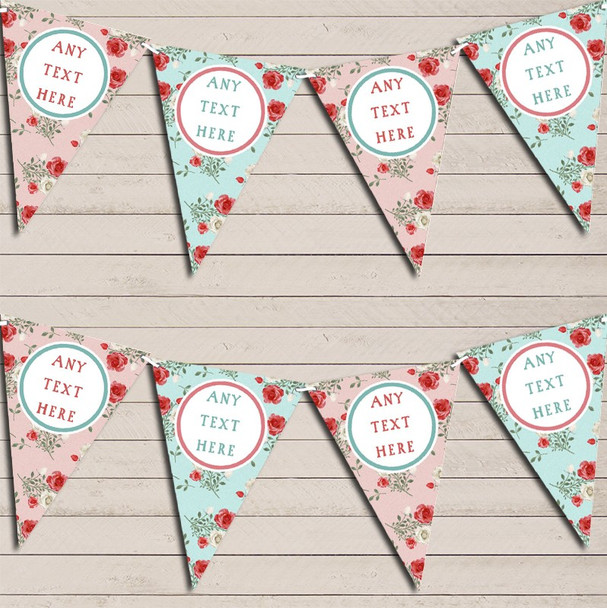 Pink Blue Roses Shabby Chic Children's Birthday Bunting