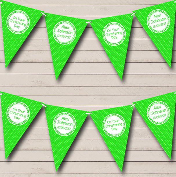 Polkadot Lime Green Christening Baptism Bunting
