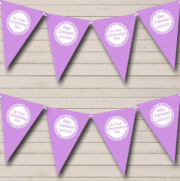 Polkadot Lilac Purple Christening Baptism Bunting