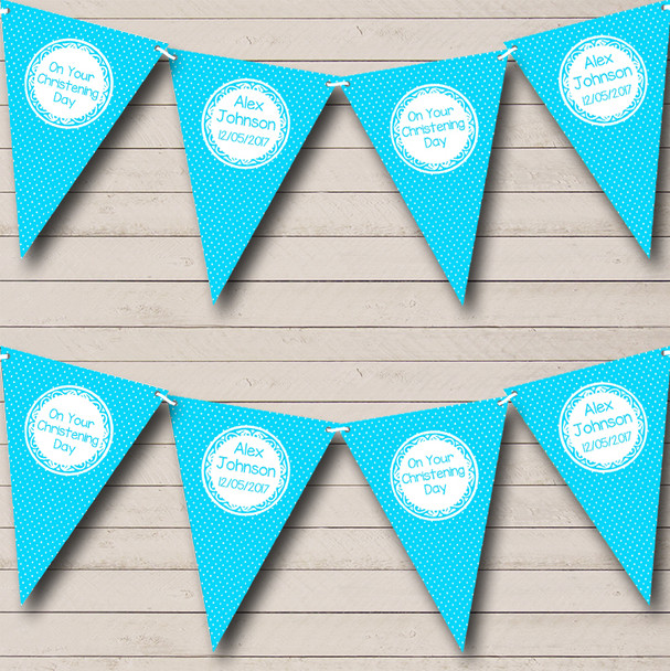 Polkadot Light Aqua Blue Christening Baptism Bunting