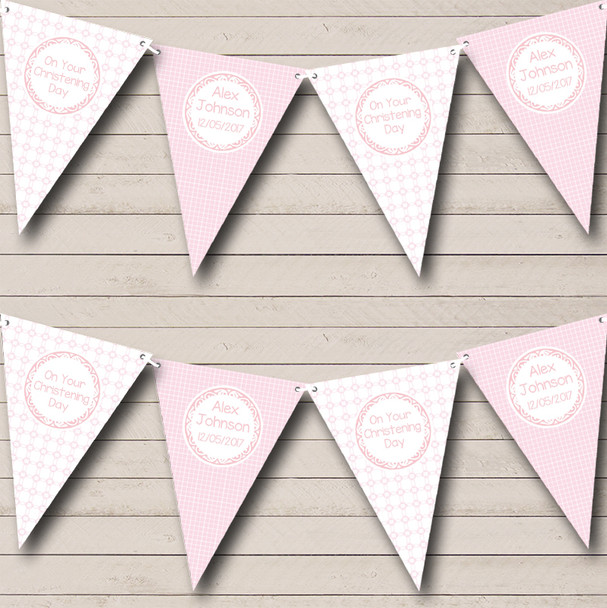 Pink Patterned Christening Baptism Bunting