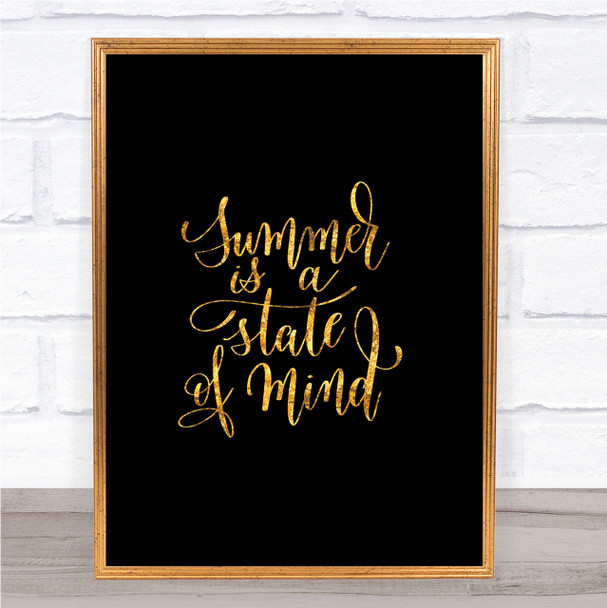 Summer State Of Mind Quote Print Black & Gold Wall Art Picture