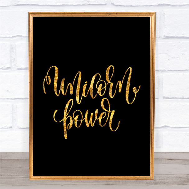 Unicorn Power Quote Print Black & Gold Wall Art Picture