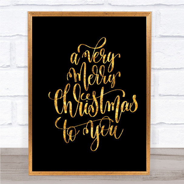 Christmas A Very Merry Xmas Quote Print Black & Gold Wall Art Picture