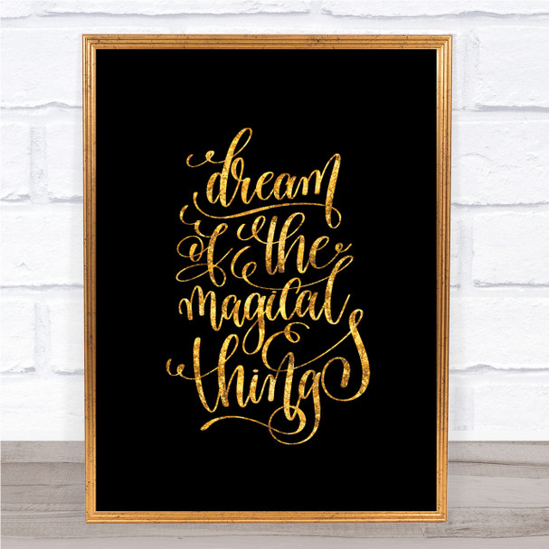 Christmas Dream Magical Quote Print Black & Gold Wall Art Picture