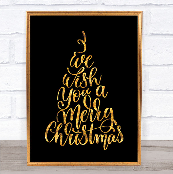 Christmas I Wish You A Merry Xmas Quote Print Black & Gold Wall Art Picture