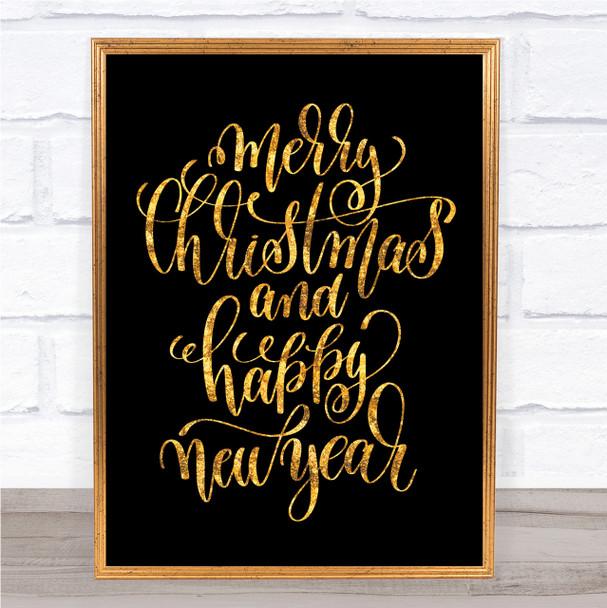 Christmas Merry Xmas New Year Quote Print Black & Gold Wall Art Picture