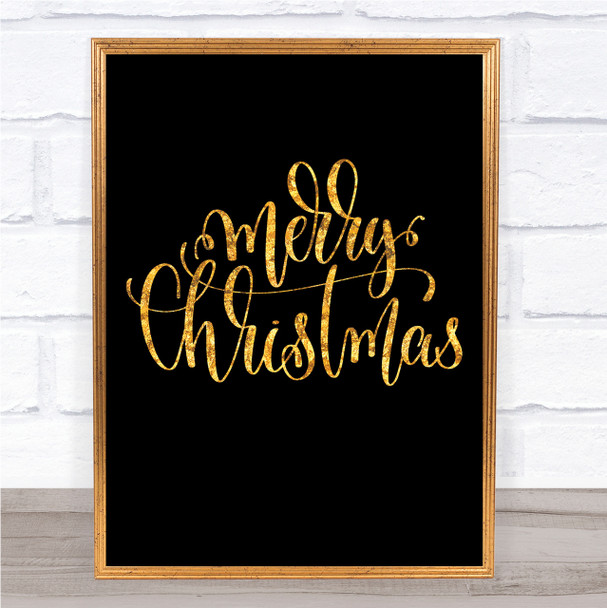 Christmas Merry Xmas Quote Print Black & Gold Wall Art Picture
