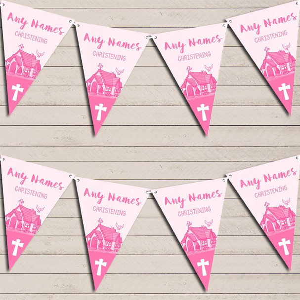 Christening Baptism Party Decoration Pink Church Bunting Party Banner