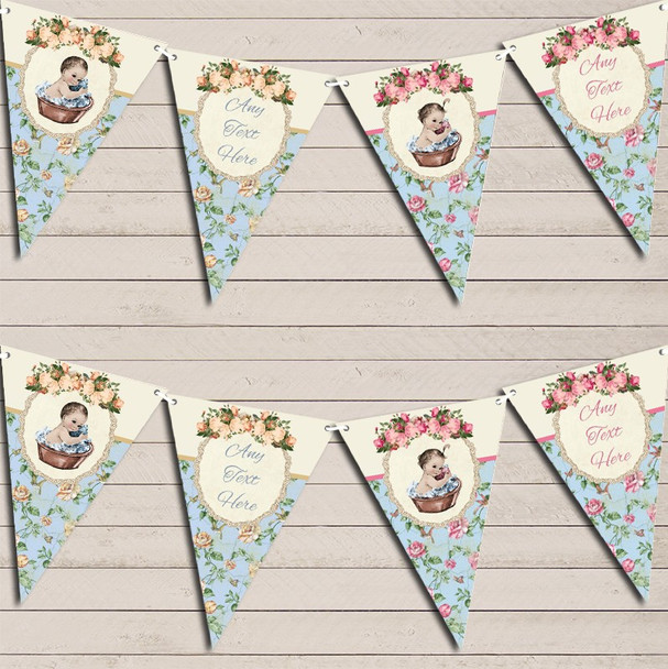 Shabby Chic Floral Vintage Baby Boy & Girl Twins Christening Bunting