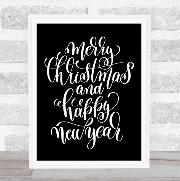 Christmas Merry Xmas New Year Quote Print Black & White