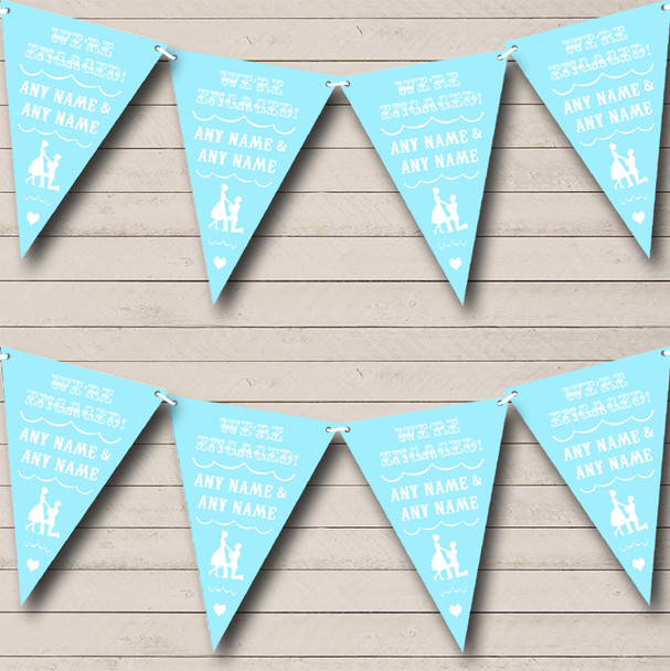 Vintage Text Engagement Sky Blue Engagement Party Bunting
