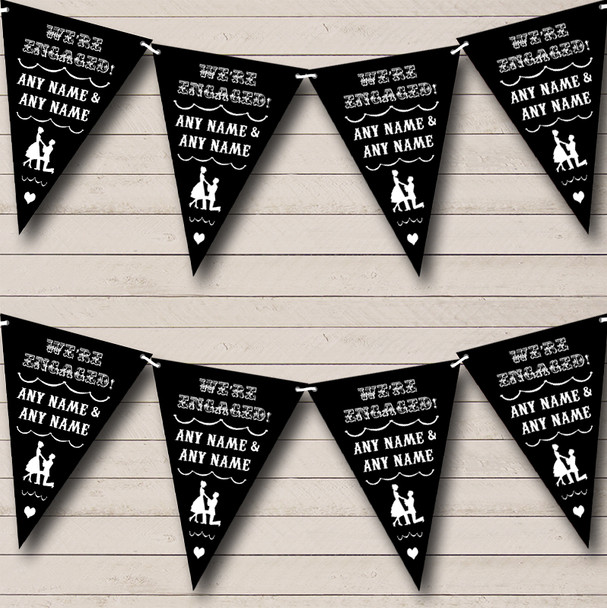 Vintage Text Engagement Black And White Engagement Party Bunting