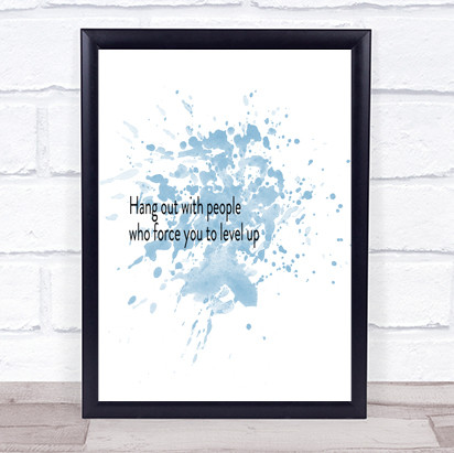 Level Up Inspirational Quote Print Blue Watercolour Poster