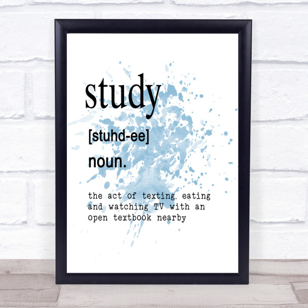 Word Definition Study Inspirational Quote Print Blue Watercolour Poster
