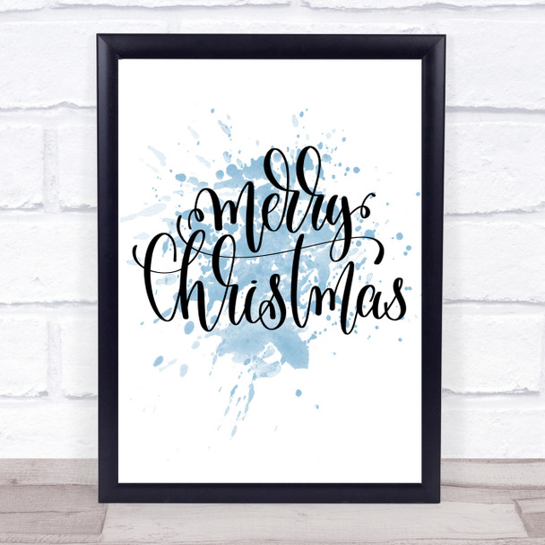 Christmas Merry Xmas Inspirational Quote Print Blue Watercolour Poster