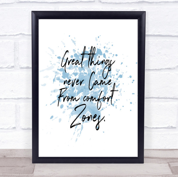 Comfort Zones Inspirational Quote Print Blue Watercolour Poster Comfort Zones Inspirational Quote Print Blue Watercolour Poster