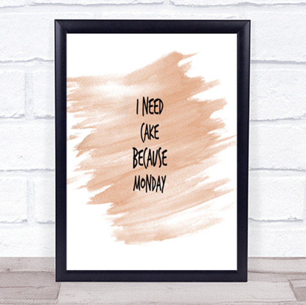 I Need Cake Quote Print Watercolour Wall Art