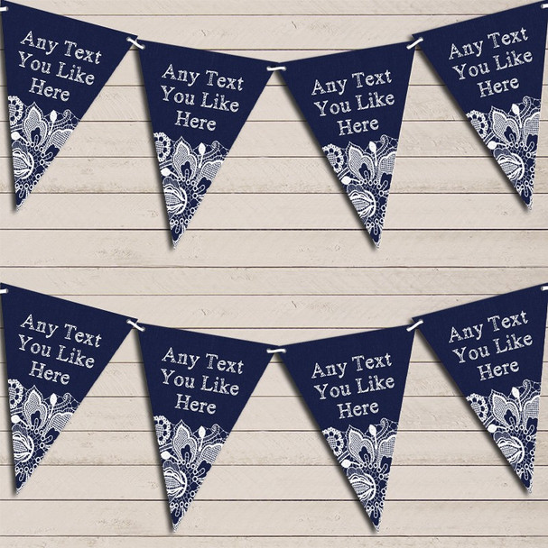 Navy Blue Burlap & Lace Engagement Bunting Garland Party Banner