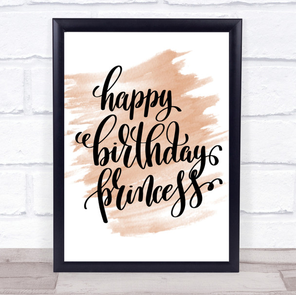 Happy Birthday Princess Quote Print Watercolour Wall Art