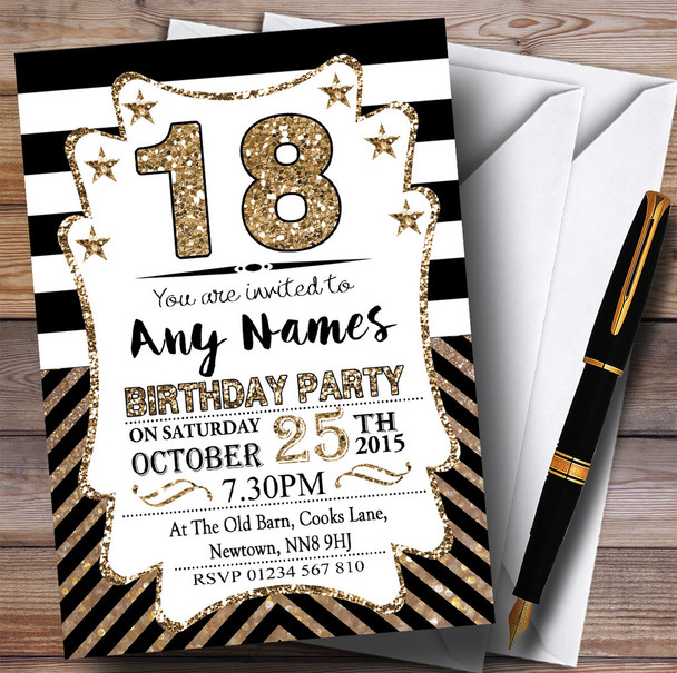 Black & White Bronze Chevrons 18th Customised Birthday Party Invitations