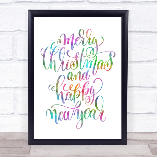 Christmas Merry Xmas New Year Rainbow Quote Print